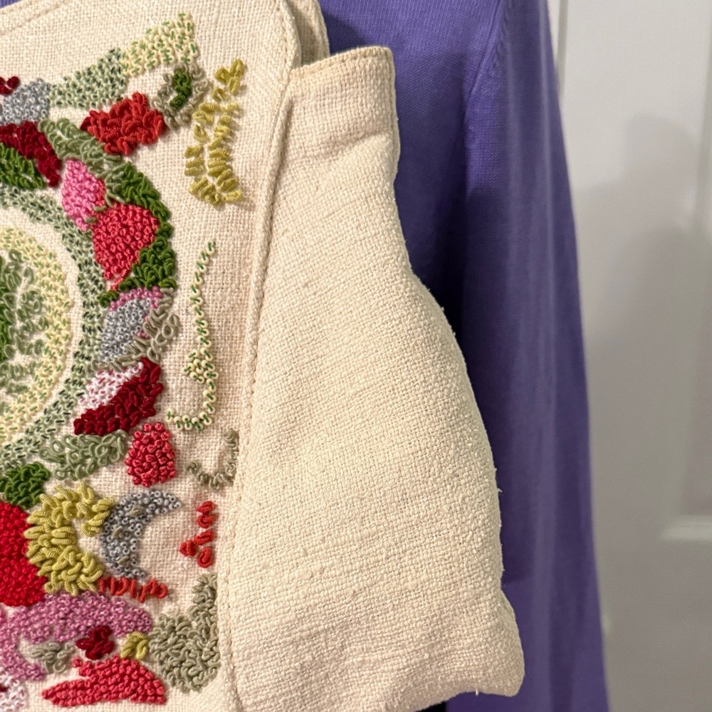 NWT ETRO Milano Floral Embroidered Cream and Red Women's Shoulder Bag - Picture 5 of 11